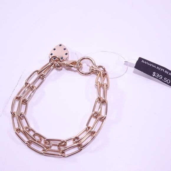 Banana Republic Double Paper Clip Link Puffy Heart Rainbow Bracelet NWT 38 - Picture 3 of 5